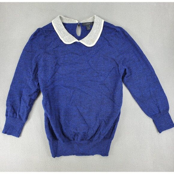 J Crew Collared Wool Alpaca Sweater Blue Size Small Peter Pan Woven Fuzzy - Picture 1 of 6